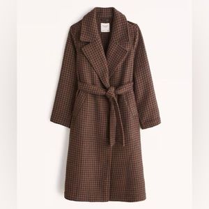 Abercrombie Wool-Blend Lightweight Belted Blanket Coat - Brown Pattern Size M